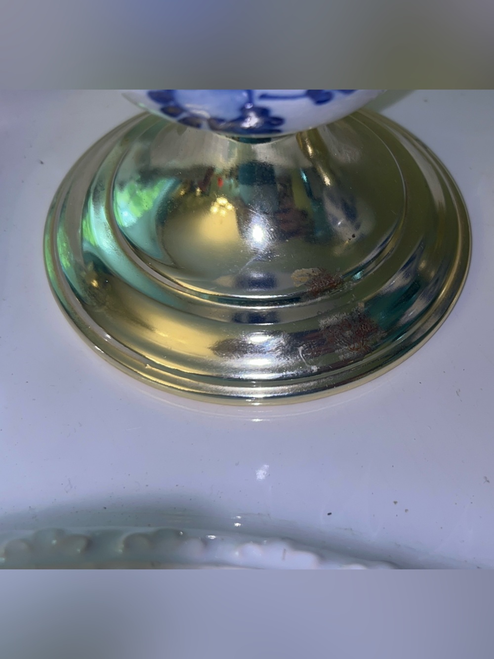 Brass and Blue Floral Globe Candle Holders - Set of 2 - Picture 7 of 11